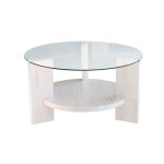 Toilinux - table basse ronde 1 étagère auréline en verre et bois - transparent et blanc Toilinux - table basse ronde 1 étagère auréline en verre et bois - transparent et blanc