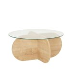 Toilinux - table basse ronde luminix en verre et bois - beige