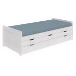 Tommy - lit gigogne 90x200 avec tiroirs en bois massif c�rus� blanc