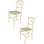 Tommychairs - set 2 chaises cuisine cross structure en bois de h�tre peindr� en aniline blanche et assise ...