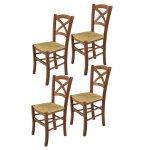 Tommychairs - set 4 chaises cuisine cross robuste structure en bois de htre peindr en couleur noyer ...