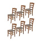 Tommychairs - set 6 chaises cuisine cuore structure en bois de htre peindr en noyer clair et assise ...