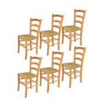 Tommychairs - set 6 chaises cuisine venice robuste structure en bois de htre peindr en couleur miel ...
