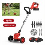 Tondeuse electrique filaire - pliable - avec roulettes - 650 w - 2 batteries et chargeur - poign�e r�glable ...