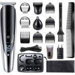 Tondeuse multi - usages hatteker - 5 en 1 pour homme - noir - acier - 12 accessoires inclus