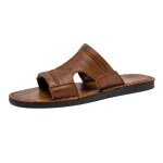 Tongs homme cuir fait main souple confortable pour plage et �t�marron