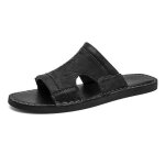 Tongs homme cuir fait main souple confortable pour plage et �t�noir