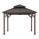 Tonnelle en c�dre kaps avec panneau solaire - 330 cm x 330 cm marron