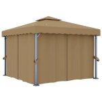 En solde tonnelle ext�rieur - burke - barnum pliant imperm�able - avec rideau - 3x3 m taupe aluminium ...