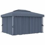 En solde tonnelle ext�rieur - burke - barnum pliant imperm�able - avec rideau - 4x3 m anthracite aluminium ...