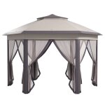 Tonnelle de jardin 405x340x285 cm avec parois moustiquaires � portes zipp�es en m�tal beige