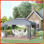 Tonnelle de jardin - akozon - barnum double toit 4 x 3 m - gris - armature aluminium - 4 moustiquaires ...