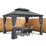 Tonnelle de jardin ext�rieur 365 x 3 m avec led gazebo en aluminium pavillon en acier galvanis� gris ...