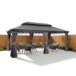 Tonnelle de jardin ext�rieur 545 x 365 m avec led gazebo en aluminium pavillon en acier galvanis� gris ...