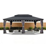 Tonnelle de jardin ext�rieur 732 x 365 m avec led gazebo en aluminium pavillon en acier galvanis� gris ...