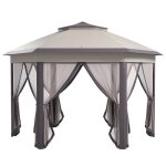 Tonnelle de jardin - flasidu - 6 panneaux lat�raux - double toit - forme hexagonale - �tanche - 405x340x285cm ...