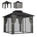 Tonnelle de jardin - outsunny - toit rigide - rideaux et moustiquaire - aluminium et acier - 3x3m - gris ...
