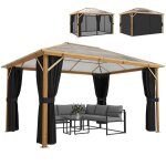 Tonnelle de jardin - pavillon ext�rieur - outsunny - aspect bois toit rigide polycarbonate uv50 + - alu ...