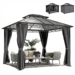 Tonnelle de jardin - pavillon - outsunny - toit rigide polycarbonate deux niveaux imperm�able uv50 + ...
