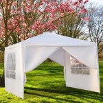 Tonnelle de jardin tente r�ception pavillon aluminium 3x3m avec 4 parois lat�rales - blanc
