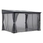 Tonnelle murale en acier meije avec rideaux et filet - 360 cm x 300 cm noir