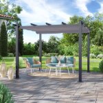 Tonnelle / pergola aluminium 3x3m toile coulissante r�tractable - gris anthracite - hero