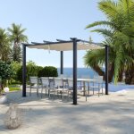 Tonnelle / pergola aluminium 3x3m toile coulissante rtractable - gris / ecru - ohio