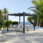 Tonnelle / pergola aluminium 3x3m toile coulissante rtractable - gris - ohio