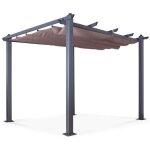 Tonnelle / pergola aluminium 3x3m toile coulissante r�tractable - gris taupe - hero
