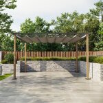 Tonnelle / pergola en aluminium 3x4m toile coulissante rétractable - bois et gris - hawai Tonnelle / pergola en aluminium 3x4m toile coulissante rétractable - bois et gris - hawai