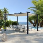 Tonnelle / pergola aluminium 3x4m toile coulissante r�tractable - gris / ecru - ohio xl