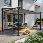 Tonnelle / pergola mural en aluminium 3x4m toile coulissante rétractable - gris - lisboa Tonnelle / pergola mural en aluminium 3x4m toile coulissante rétractable - gris - lisboa