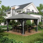 Tonnelle pliante 392x392x283 cm avec parois moustiquaires toit double hauteur r�glable fer gris fonc� ...