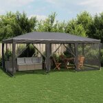 Tonnelle pliante - bmk - tente de f�te / barnum anti - uv - avec 10 parois lat�rales maille anthracite ...
