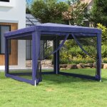 Tonnelle pliante - bmk - tente de f�te / barnum anti - uv - avec 4 parois lat�rales en maille bleu 3x4 ...