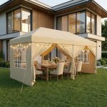 Tonnelle protection solaire tente de jardin portable avec parois usage ext�rieur 6 x 3 m beige