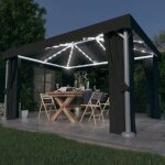 Tonnelle avec rideau et guirlande lumineuse - vidaxl - 4x3 m - anthracite - blanc chaud - �nergie solaire ...