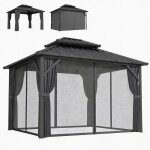 Tonnelle toit rigide - outsunny - rideaux et moustiquaire - double toit - aluminium et acier - 3x36m ...