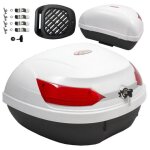 Top case moto - apro - coffer 46l - blanc - plaque de montage universelle - dverrouillage rapide