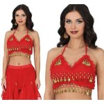 Top danse orientale rouge monnaie m�tal or femme
