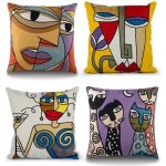 Top finel lot de 4 housses de coussin - broderie picasso art carré - 45 x 45 cm Top finel lot de 4 housses de coussin - broderie picasso art carré - 45 x 45 cm