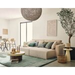 Topaze - canap� droit 4 places avec double m�ridienne - assise profonde - en velours c�tel� - beige