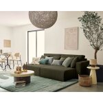 Topaze - canap� droit 4 places avec double m�ridienne - assise profonde - en velours c�tel� - vert kaki ...