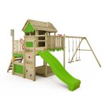 Tour de jeux bois fatmoose mightymansion move xxl avec maison sur pilotis toboggan 220 cm pomme vert ...