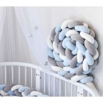 Tour de lit bébé 4m - kalavika - coussin serpent tressé en velours - blanc gris et bleu Tour de lit bébé 4m - kalavika - coussin serpent tressé en velours - blanc gris et bleu