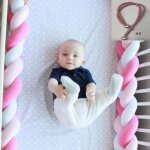 Tour de lit bébé 4m tresse garcon fille douce avec cordon maintenir la tresse - rose blanc fushusia Tour de lit bébé 4m tresse garcon fille douce avec cordon maintenir la tresse - rose blanc fushusia