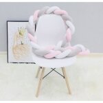 Tour de lit b�b� coussin serpent coussin tress� pare - chocs velours 3m - blanc + gris + rose