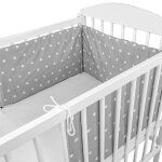 Tour de lit bebe garcon 180 x 30 cm - contour lit bebe respirant gris avec des toiles blanches
