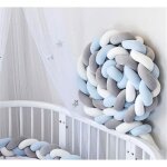 Tour de lit coussin serpent 3m - blanc + gris + bleu - pare - chocs tress� en velours et coton pp