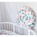 Tour de lit coussin serpent coussin tressé pare - chocs velours 3m - blanc + rose + vert - 300cm Tour de lit coussin serpent coussin tressé pare - chocs velours 3m - blanc + rose + vert - 300cm